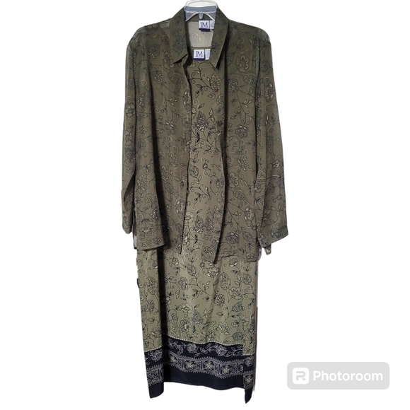 JM Collection Green Sleeveless Long Maxi Dress Long Sleeve Sheer Button Down L - Picture 1 of 12